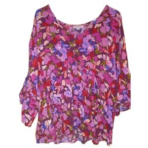 Andree By Unit Floral Tunic Top SZ 2X Bell Sleeve Swing Blouse Feminine Purple‎